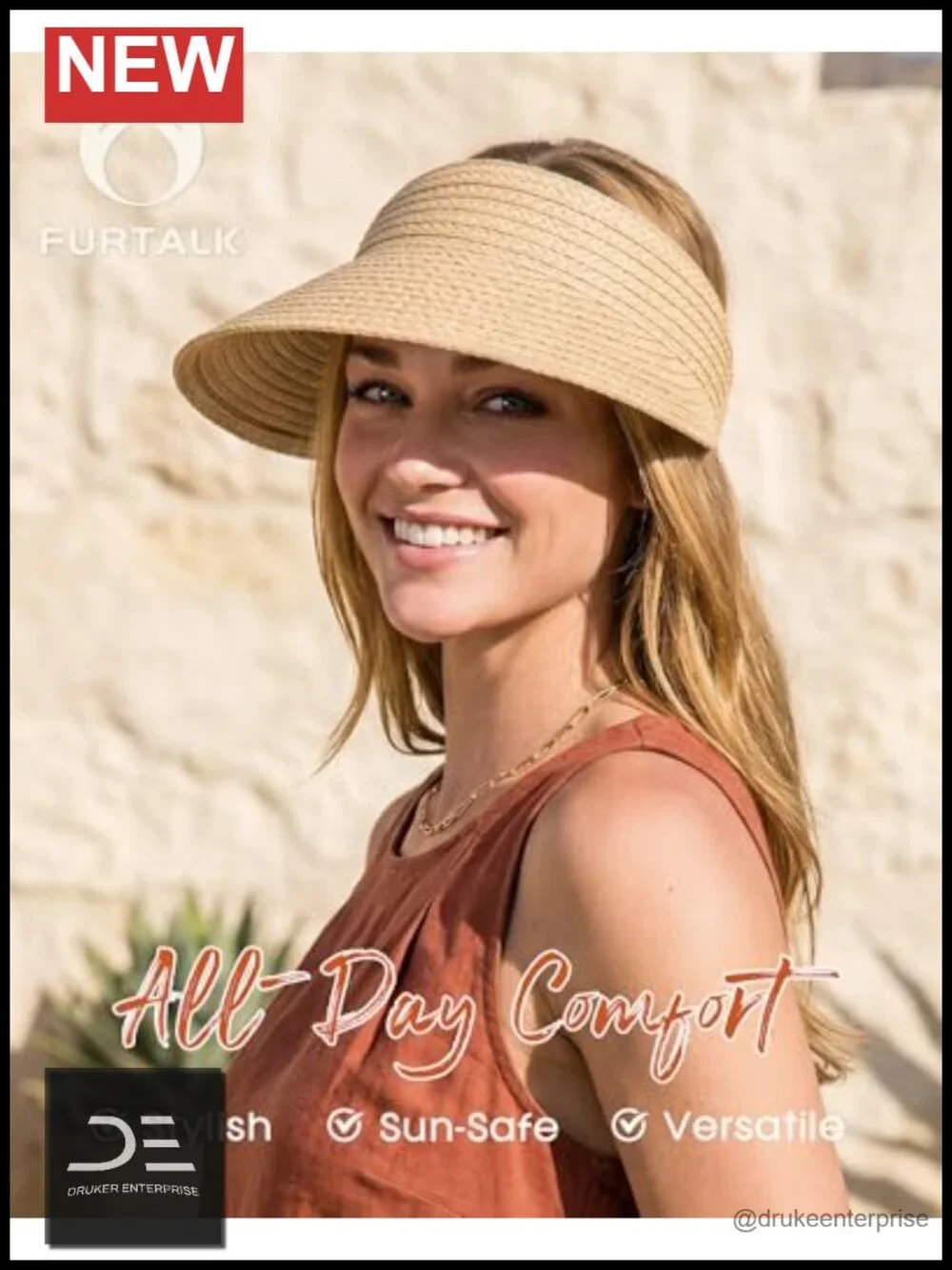 Wide Brim Straw Visor for Women UPF80+ Sun Protection Foldable Beach Hat